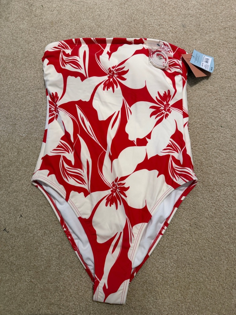 Shade & Shore Red and Cream Floral One-Piece Swimsuit